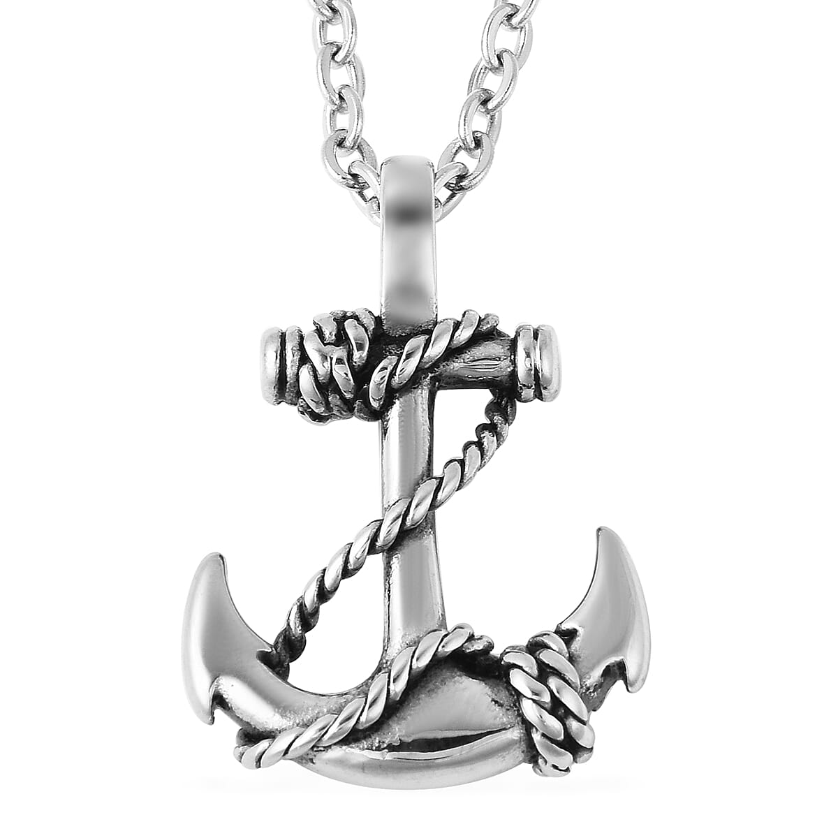 Men Anchor with Rope Pendant with Chain (Size 21) in Stainless Steel