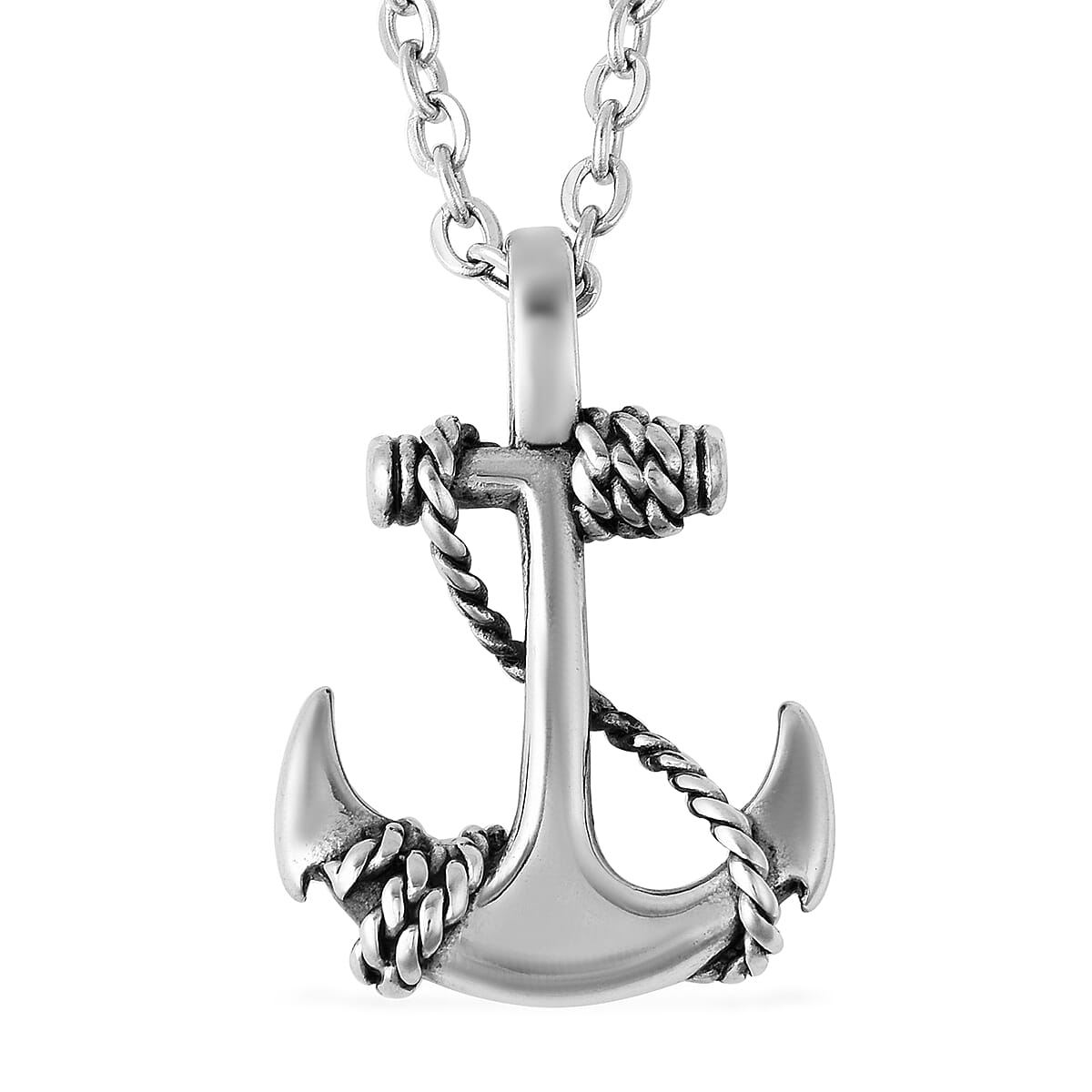 Men Anchor with Rope Pendant with Chain (Size 21) in Stainless Steel