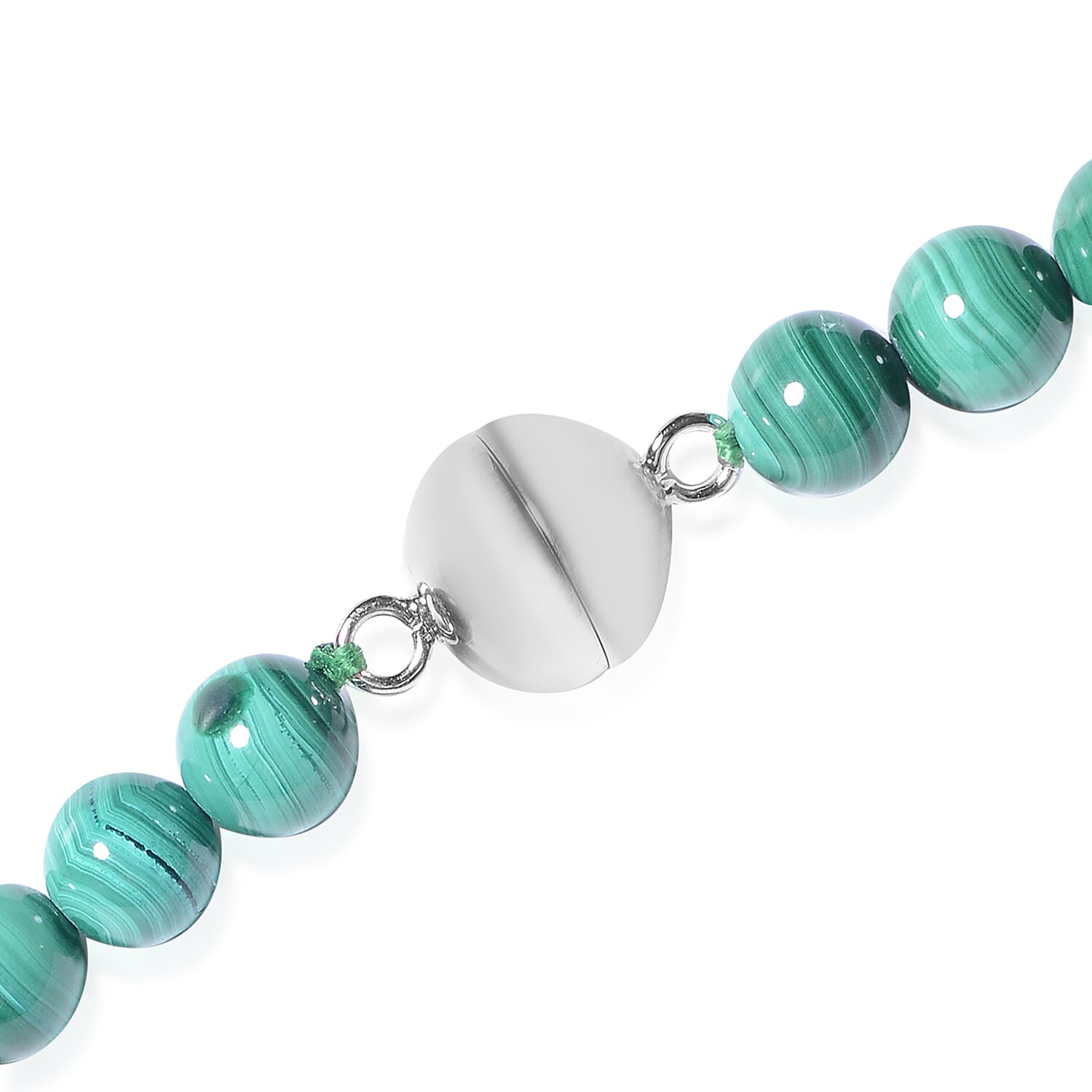 Malachite Graduated Beads Necklace (Size 20) with Magnetic Lock in Rhodium Overlay Sterling Silver 305.5 Ct.