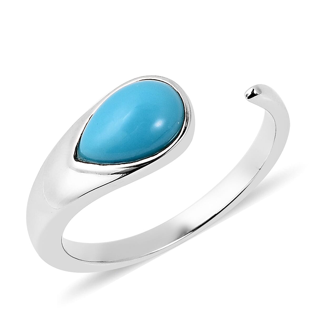 LucyQ Arizona Sleeping Beauty Turquoise (Pr 9x6 mm) Open Drop Ring in Rhodium Overlay Sterling Silver.