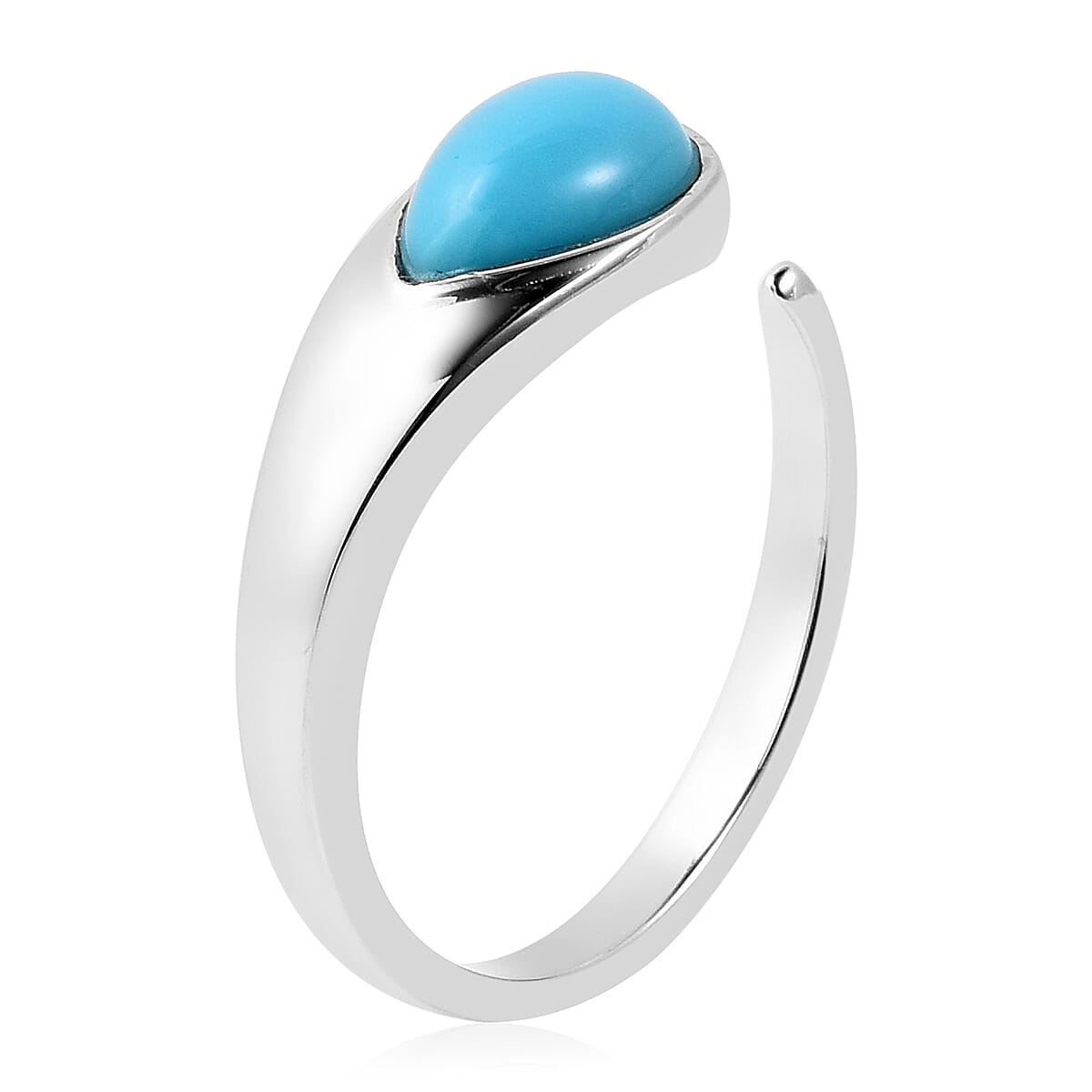 LucyQ Arizona Sleeping Beauty Turquoise (Pr 9x6 mm) Open Drop Ring in Rhodium Overlay Sterling Silver.