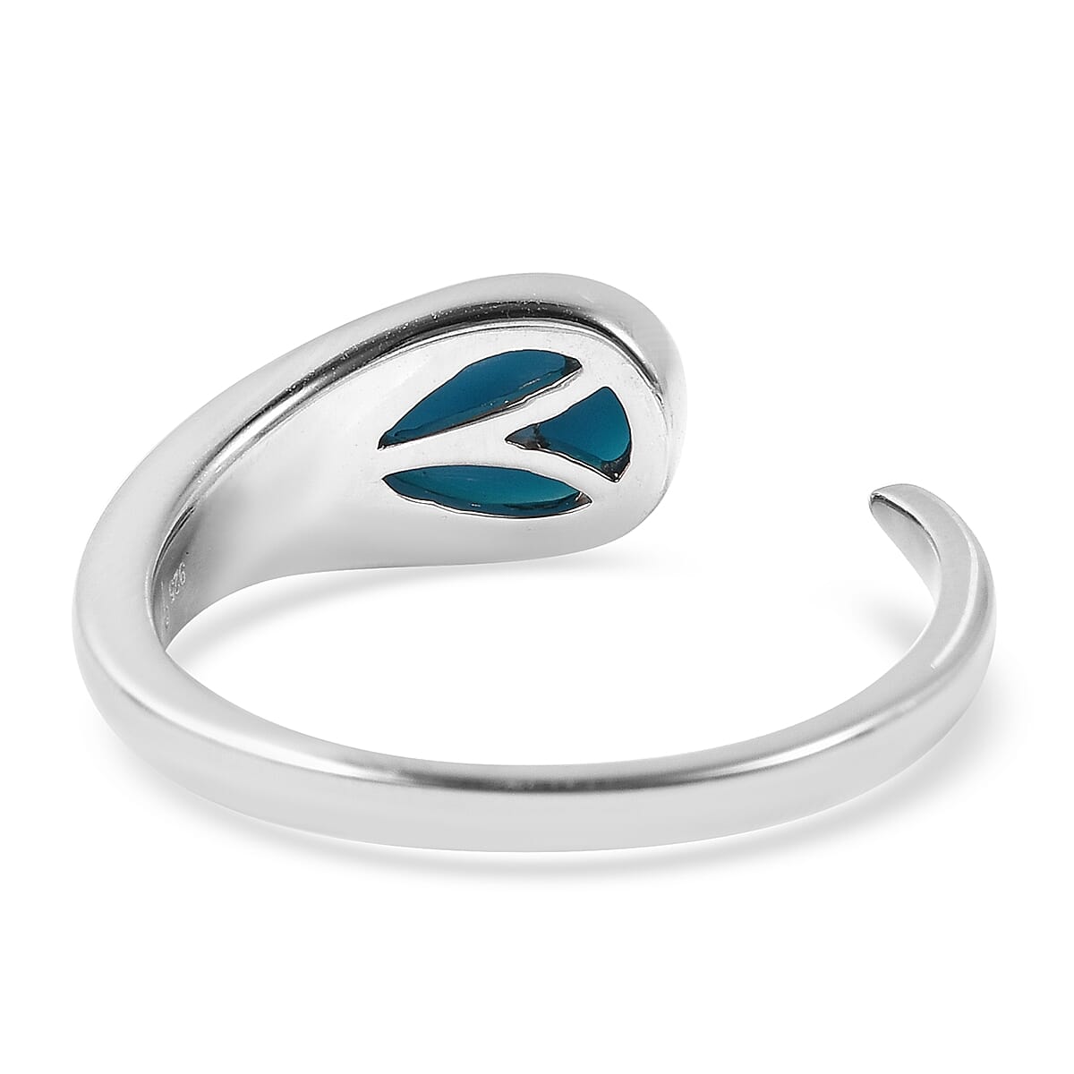 LucyQ Arizona Sleeping Beauty Turquoise (Pr 9x6 mm) Open Drop Ring in Rhodium Overlay Sterling Silver.