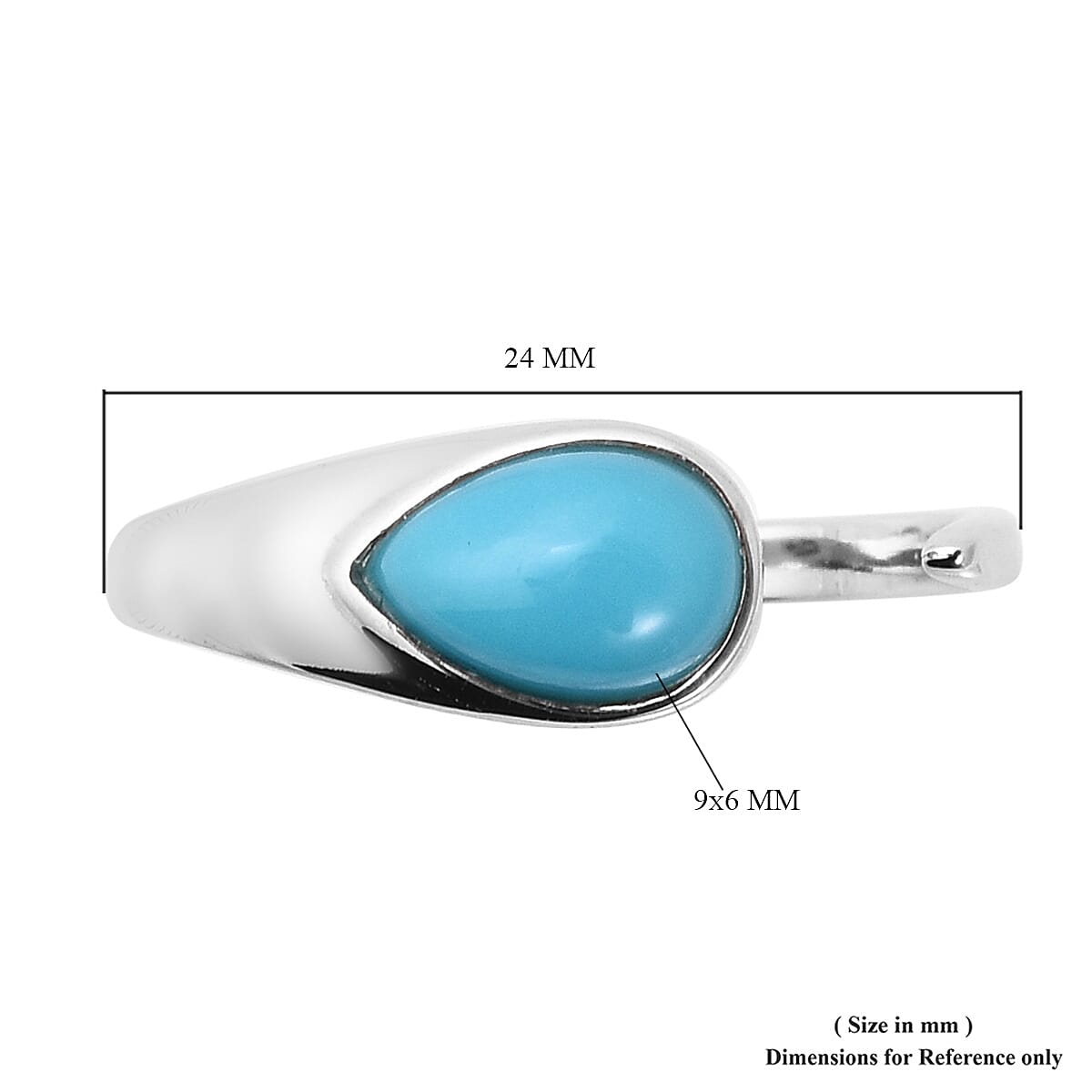 LucyQ Arizona Sleeping Beauty Turquoise (Pr 9x6 mm) Open Drop Ring in Rhodium Overlay Sterling Silver.
