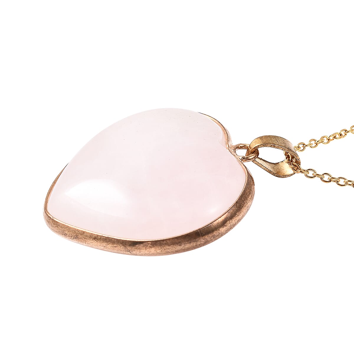 Rose Quartz Heart Pendant with Chain in Yellow Gold Tone 82.00 Ct.