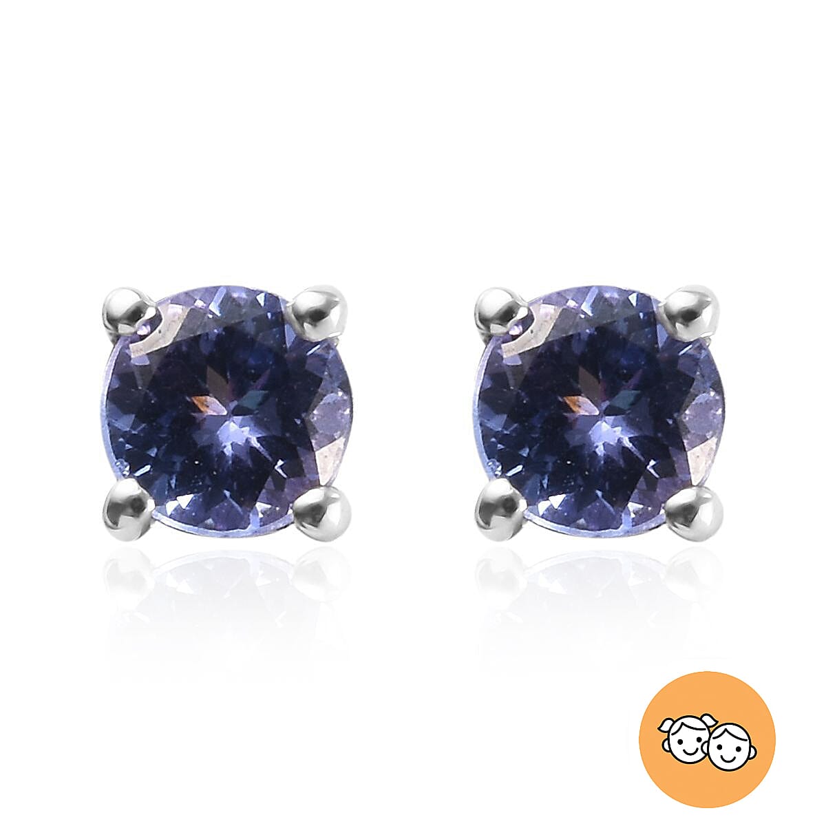AA Tanzanite Stud Earrings (with Push Back) in Platinum Overlay Sterling Silver 0.54 Ct.