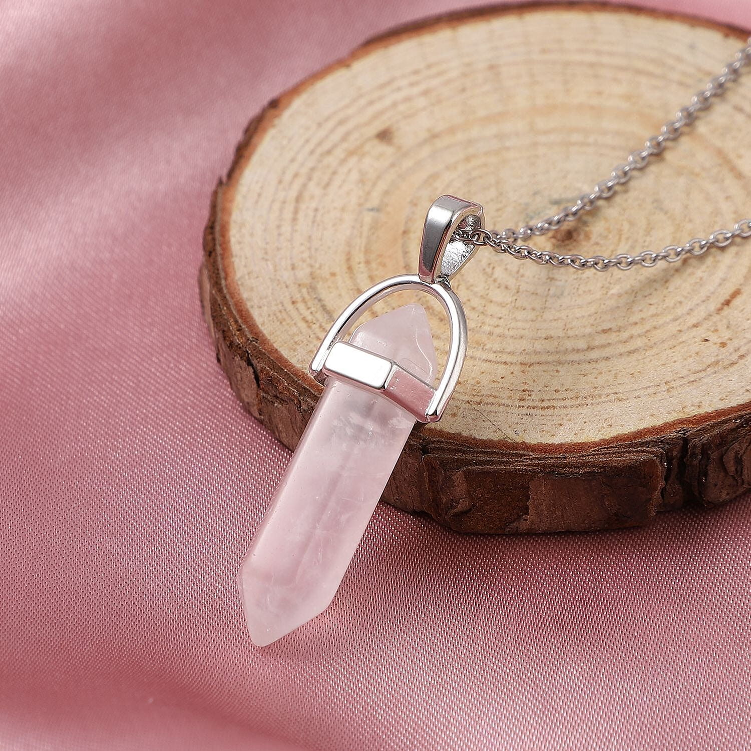 One Time Mega Deal - Rose Quartz Pendant with Chain (Size 24) in Silver Tone 16.00 Ct.