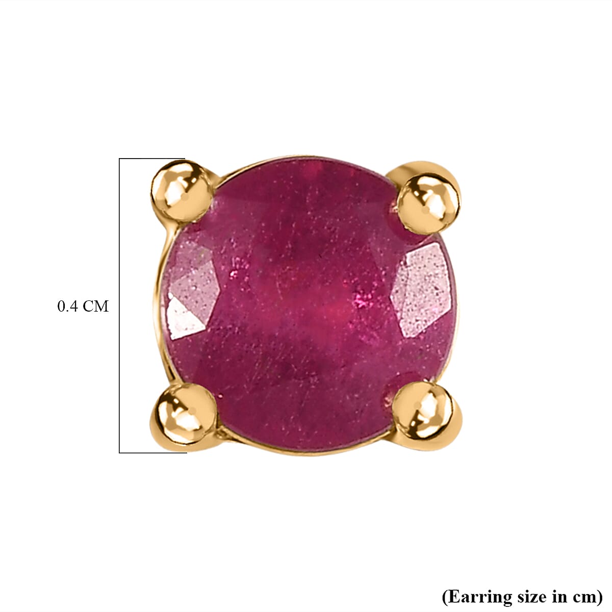 African Ruby Solitaire Stud Earrings with Push Back in 18K Vermeil Yellow Gold Plated Sterling Silver