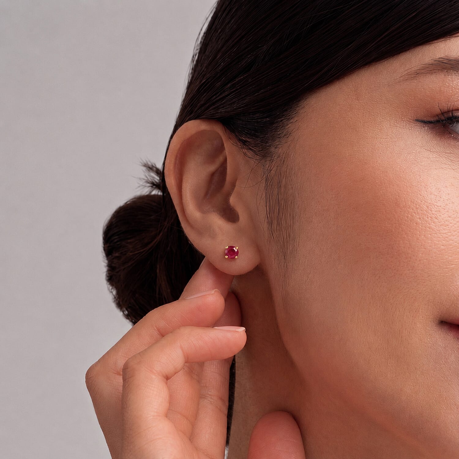 African Ruby Solitaire Stud Earrings with Push Back in 18K Vermeil Yellow Gold Plated Sterling Silver