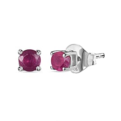 African Ruby Solitaire Stud Earrings in Sterling Silver with 18K Vermeil Yellow Gold