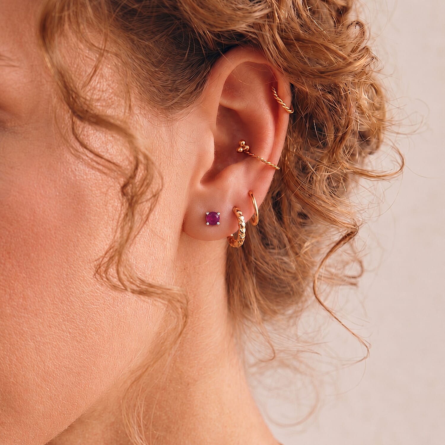 African Ruby Solitaire Stud Earrings with Push Back in Platinum Overlay Sterling Silver