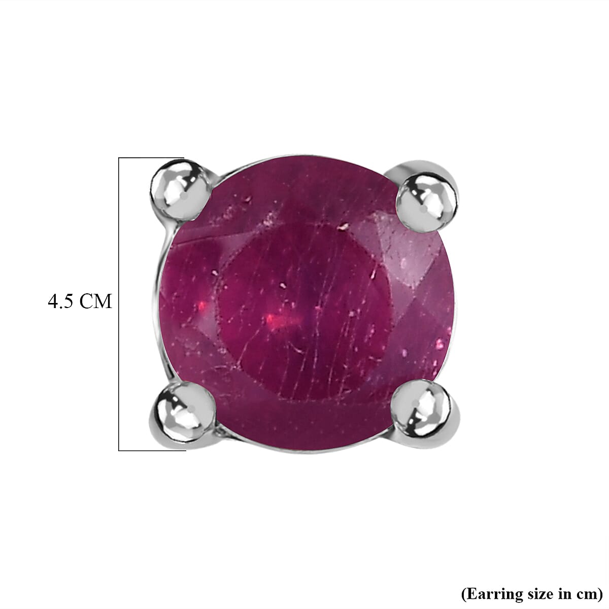 African Ruby Solitaire Stud Earrings with Push Back in Platinum Overlay Sterling Silver