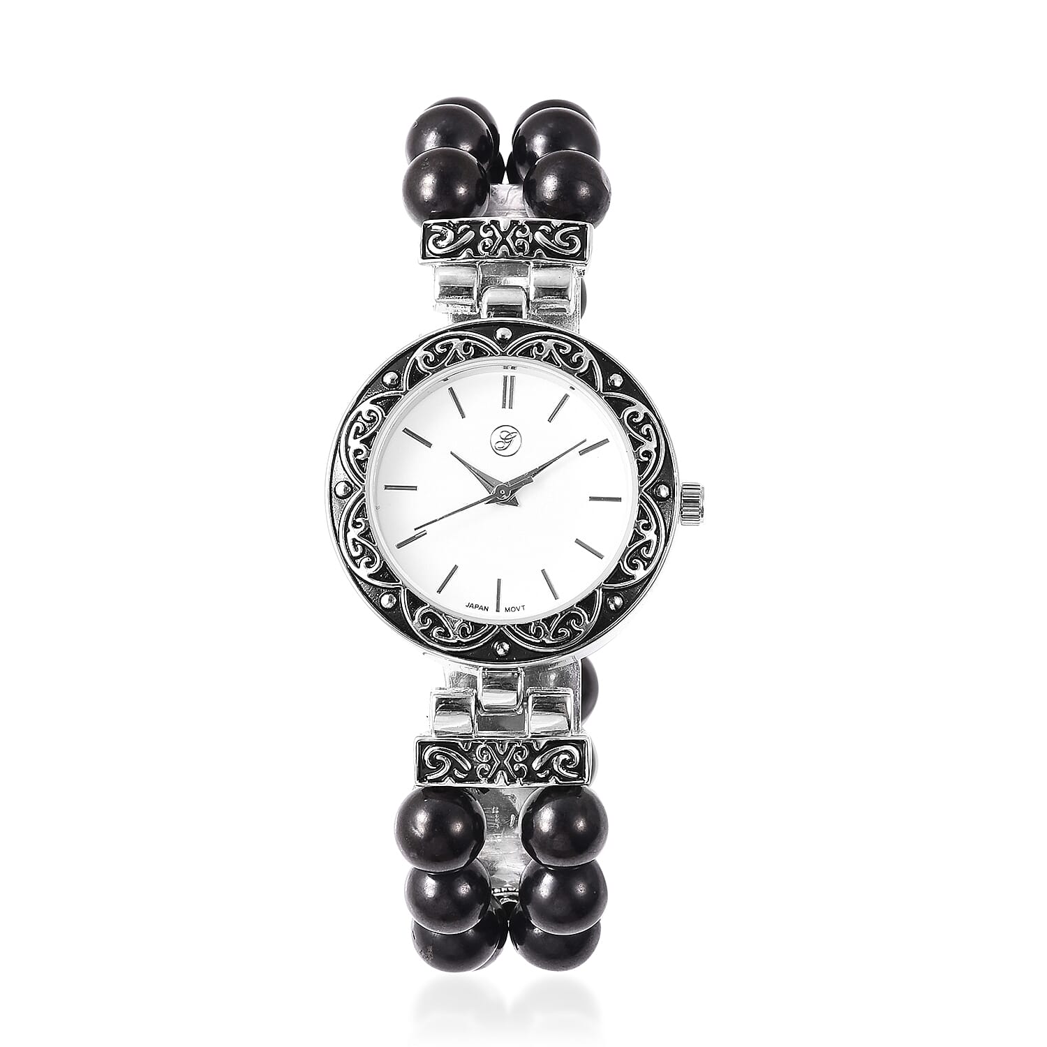 GENOA Japanese Movement Water Resistant Bracelet Watch (Size 6.5-7) with Shungite Beads Stretchable Strap in Natural Stainless Steel 93.00 Ct.