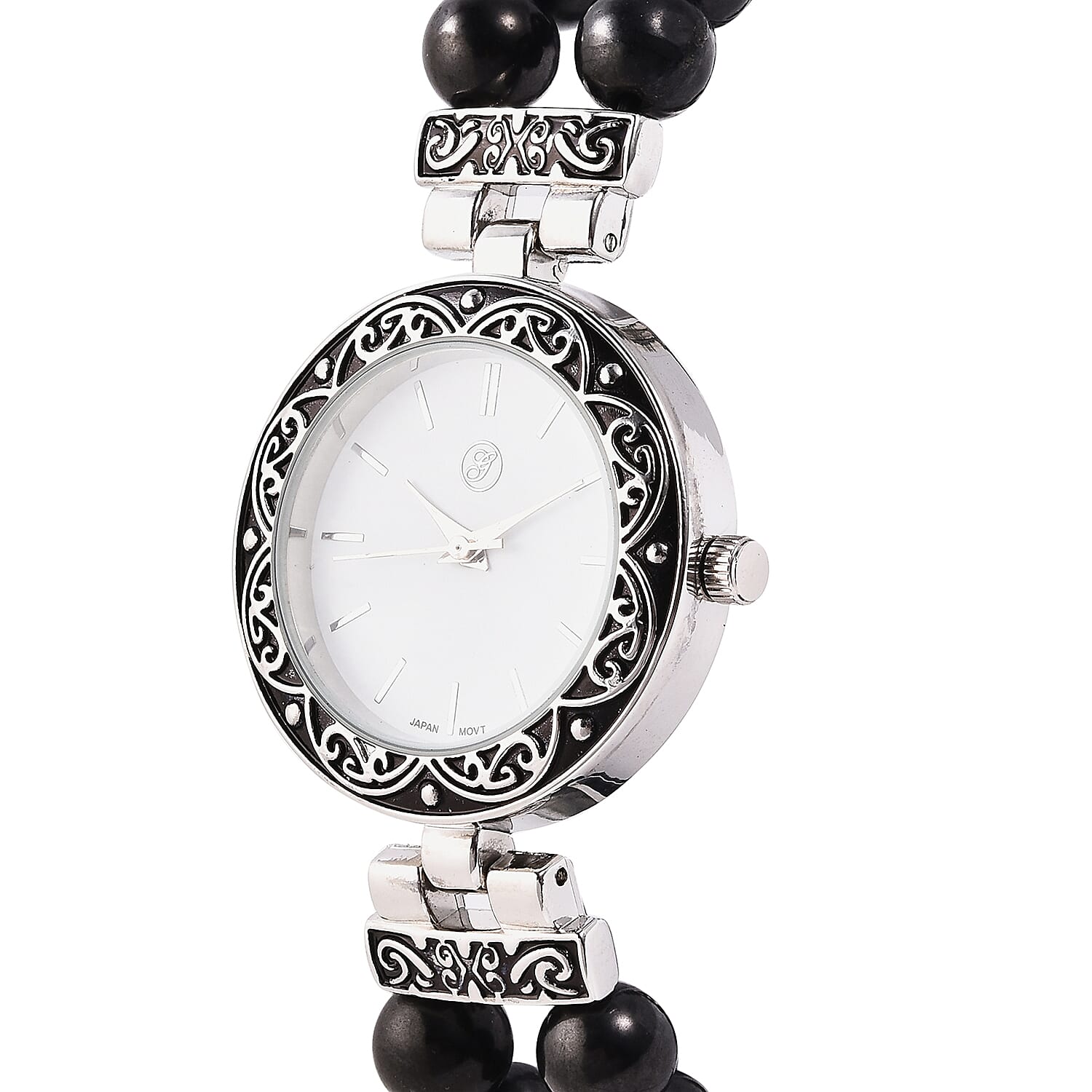 GENOA Japanese Movement Water Resistant Bracelet Watch (Size 6.5-7) with Shungite Beads Stretchable Strap in Natural Stainless Steel 93.00 Ct.