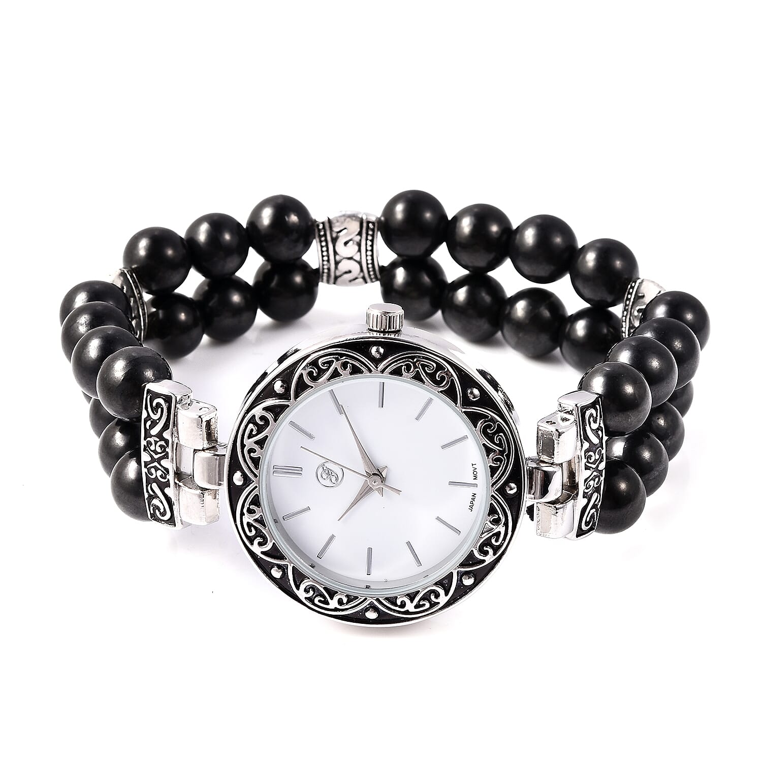 GENOA Japanese Movement Water Resistant Bracelet Watch (Size 6.5-7) with Shungite Beads Stretchable Strap in Natural Stainless Steel 93.00 Ct.