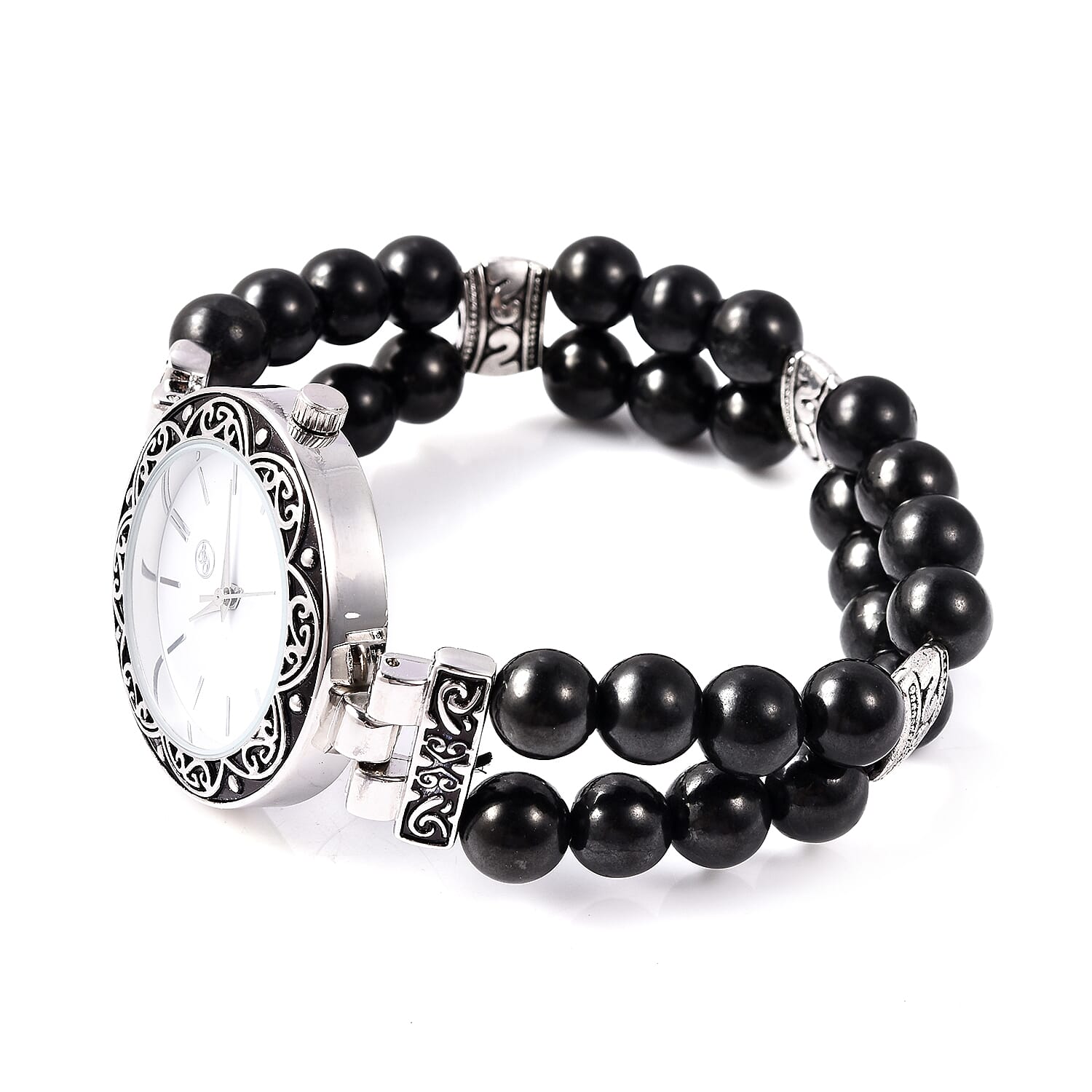 GENOA Japanese Movement Water Resistant Bracelet Watch (Size 6.5-7) with Shungite Beads Stretchable Strap in Natural Stainless Steel 93.00 Ct.