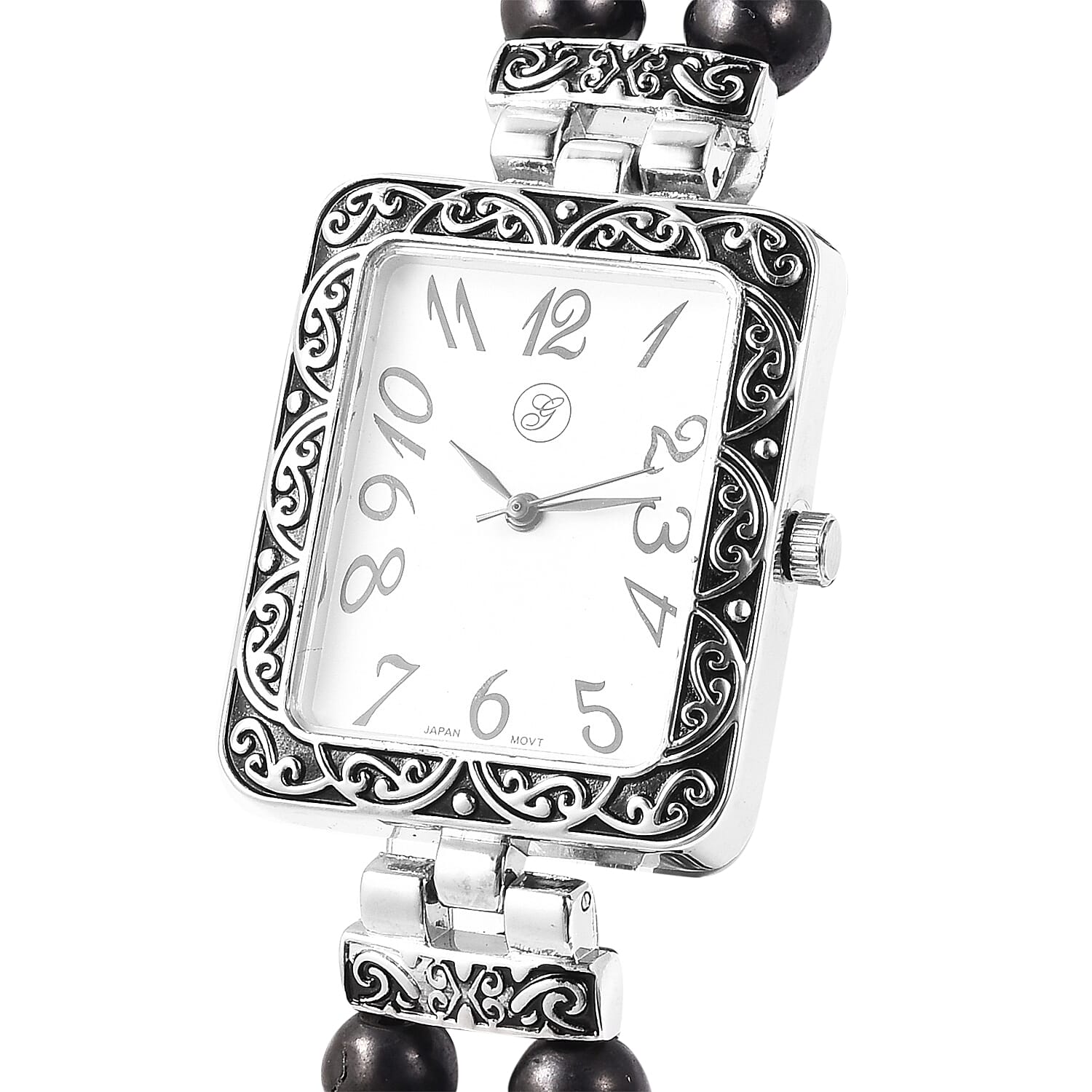 GENOA Japanese Movement Water Resistant Bracelet Watch (Size 6.5-7) with Shungite Beads Stretchable Strap in Natural Stainless Steel 93.00 Ct.