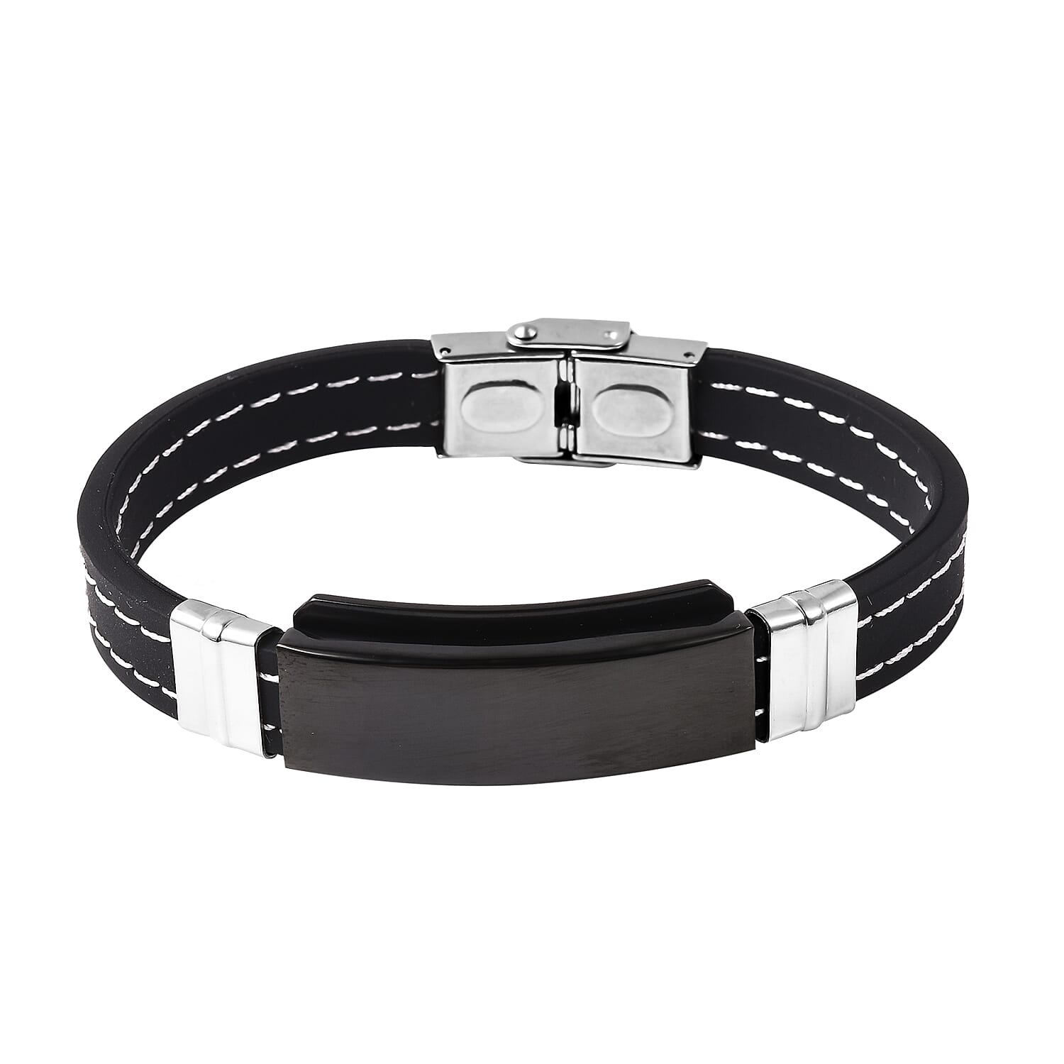 Men Bracelet (Size 8.25) in Black and Silver Plated Stainless Steel