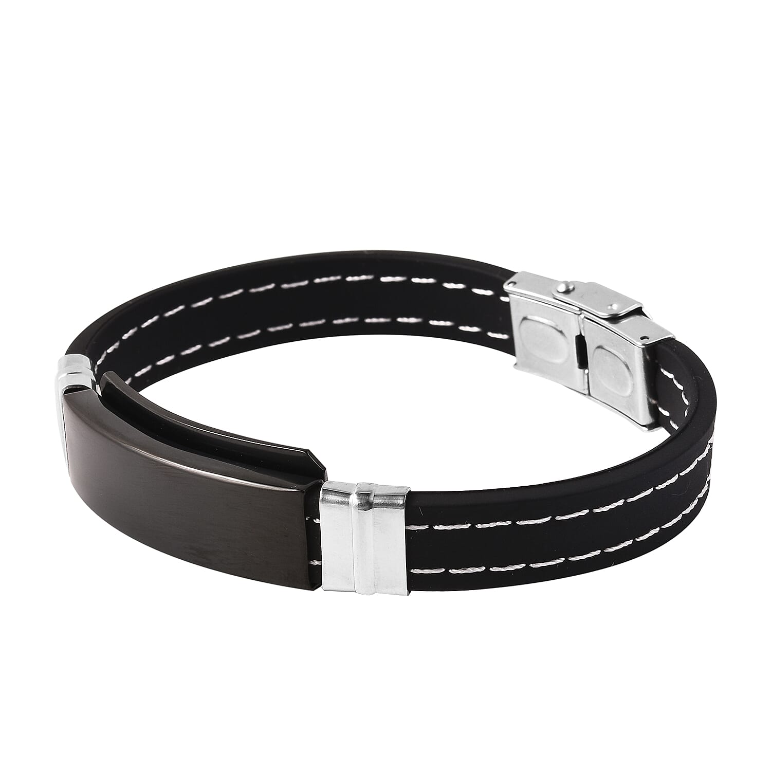Men Bracelet (Size 8.25) in Black and Silver Plated Stainless Steel