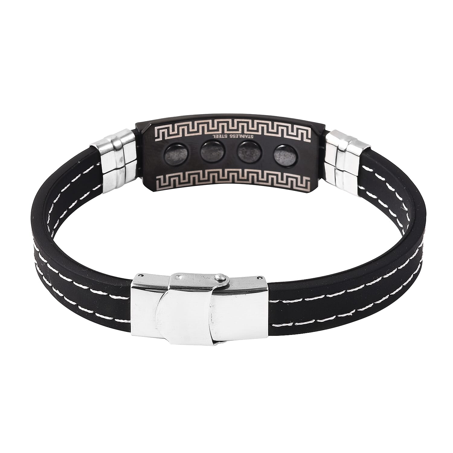 Men Bracelet (Size 8.25) in Black and Silver Plated Stainless Steel