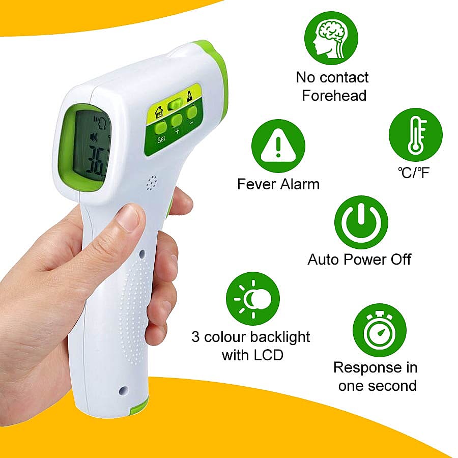 Handheld Digital No Contact Forehead Infrared Thermometer (Size 15.4x9.6x4.2 Cm) - Green and White
