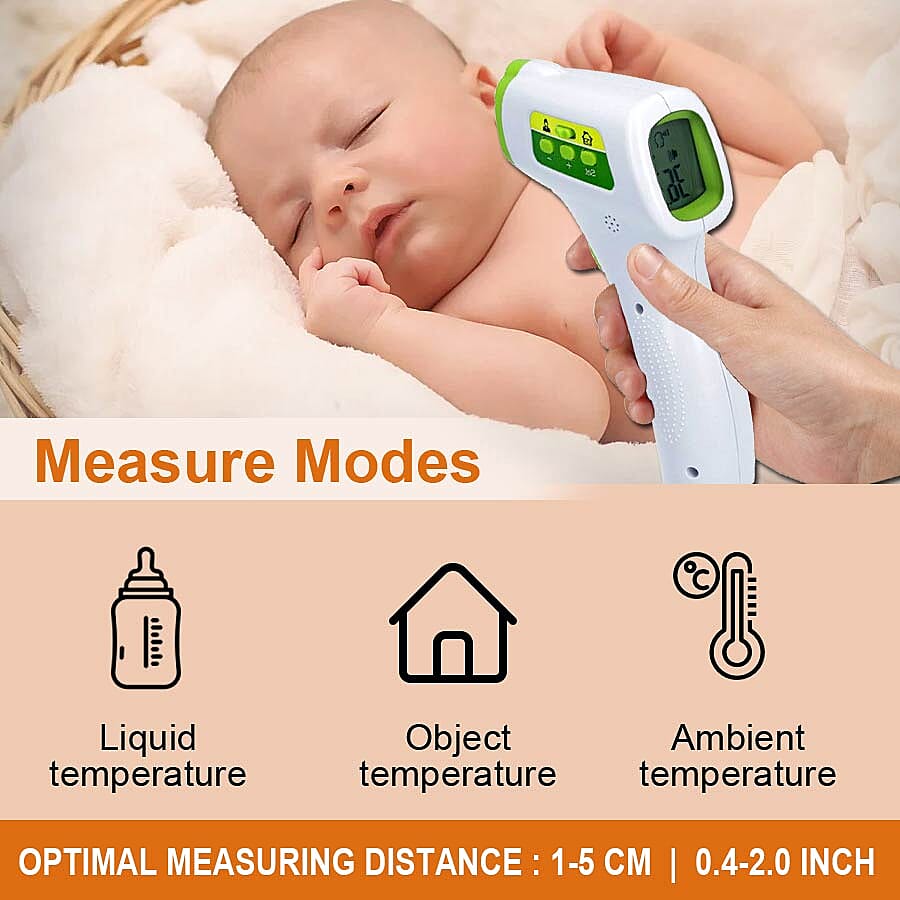 Handheld Digital No Contact Forehead Infrared Thermometer (Size 15.4x9.6x4.2 Cm) - Green and White