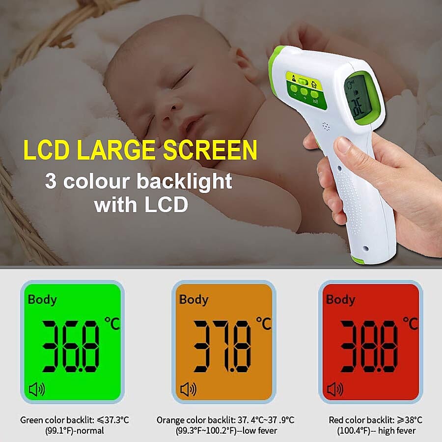 Handheld Digital No Contact Forehead Infrared Thermometer (Size 15.4x9.6x4.2 Cm) - Green and White