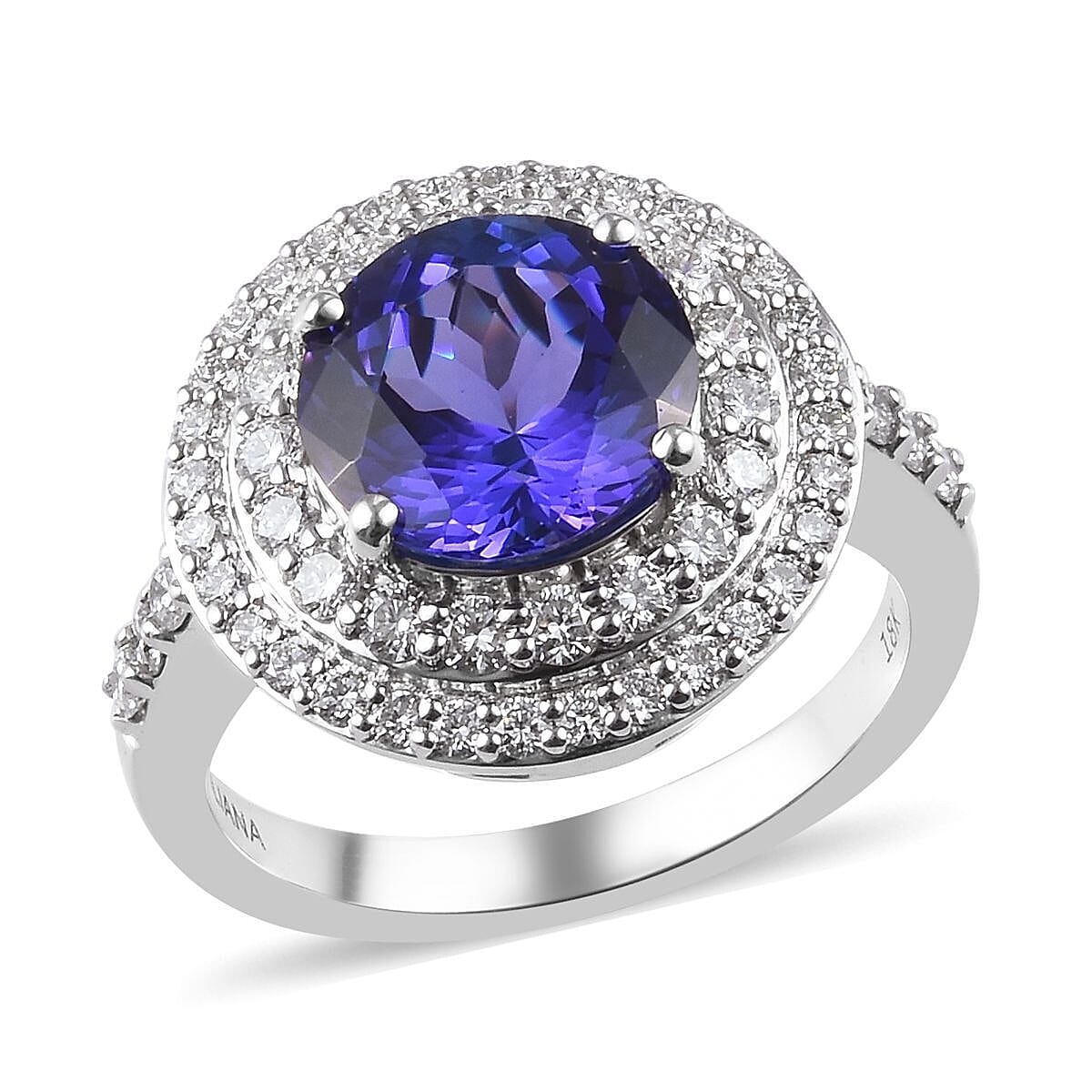 ILIANA 18K White Gold AAAA Tanzanite and Diamond (VS-E-F) Ring 4.50 Ct, Gold wt 7.63 Gms