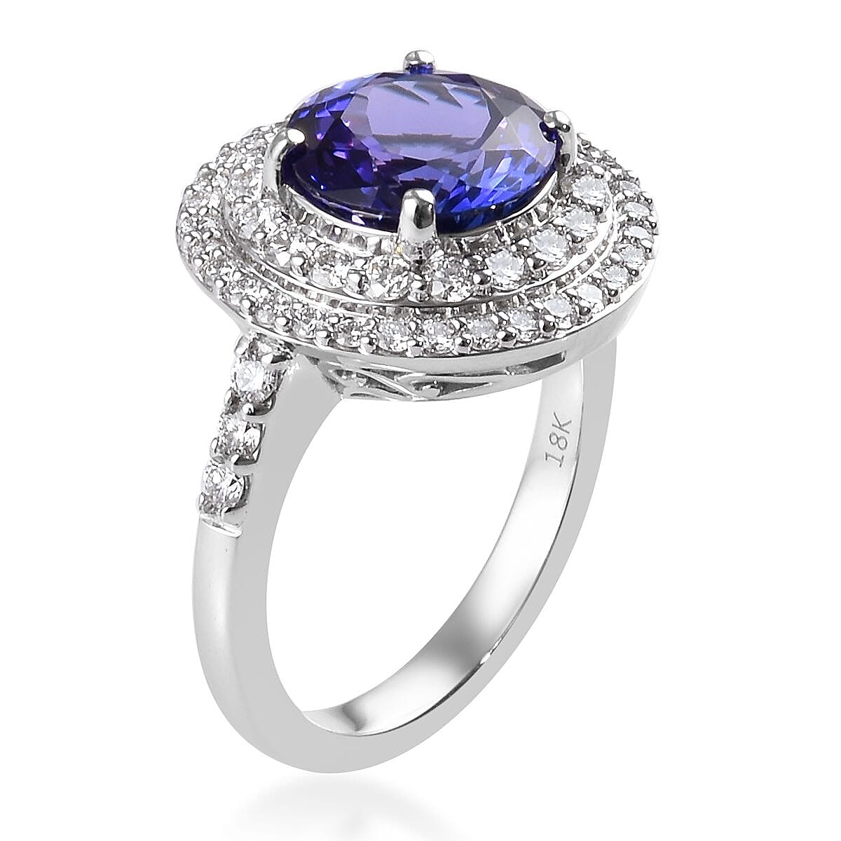 ILIANA 18K White Gold AAAA Tanzanite and Diamond (VS-E-F) Ring 4.50 Ct, Gold wt 7.63 Gms