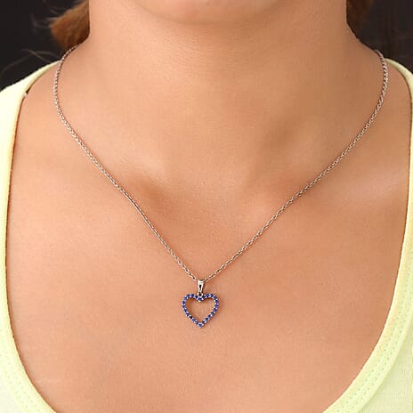 950 Platinum AAAA Royal Ceylon Sapphire Open Heart Pendant 0.50ct.