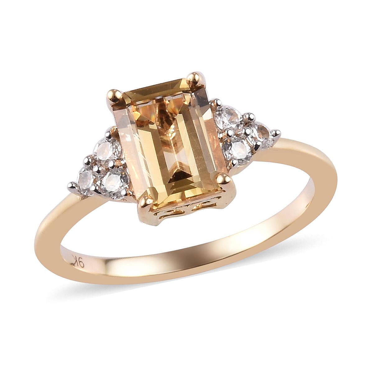 9K Yellow Gold Imperial Topaz and Natural Cambodian Zircon Ring 2.15 Ct.