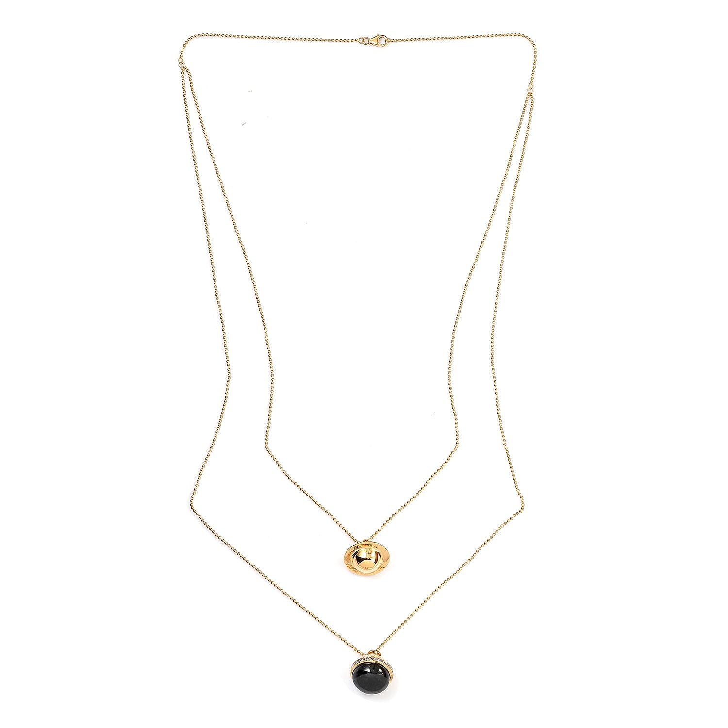 Sundays Child - Black Jade and Natural Zircon Necklace (Size 52-4 inch Ext.) in 14K Gold Overlay Sterling Silver 30.00 Ct, Silver Wt. 16 Gms