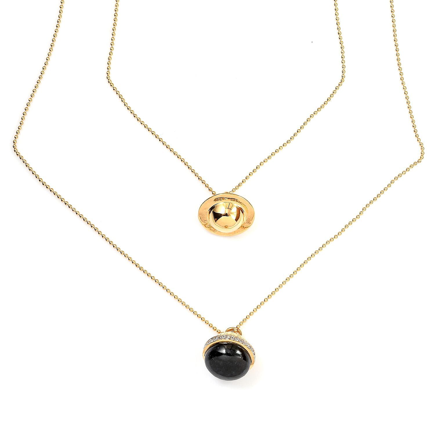 Sundays Child - Black Jade and Natural Zircon Necklace (Size 52-4 inch Ext.) in 14K Gold Overlay Sterling Silver 30.00 Ct, Silver Wt. 16 Gms