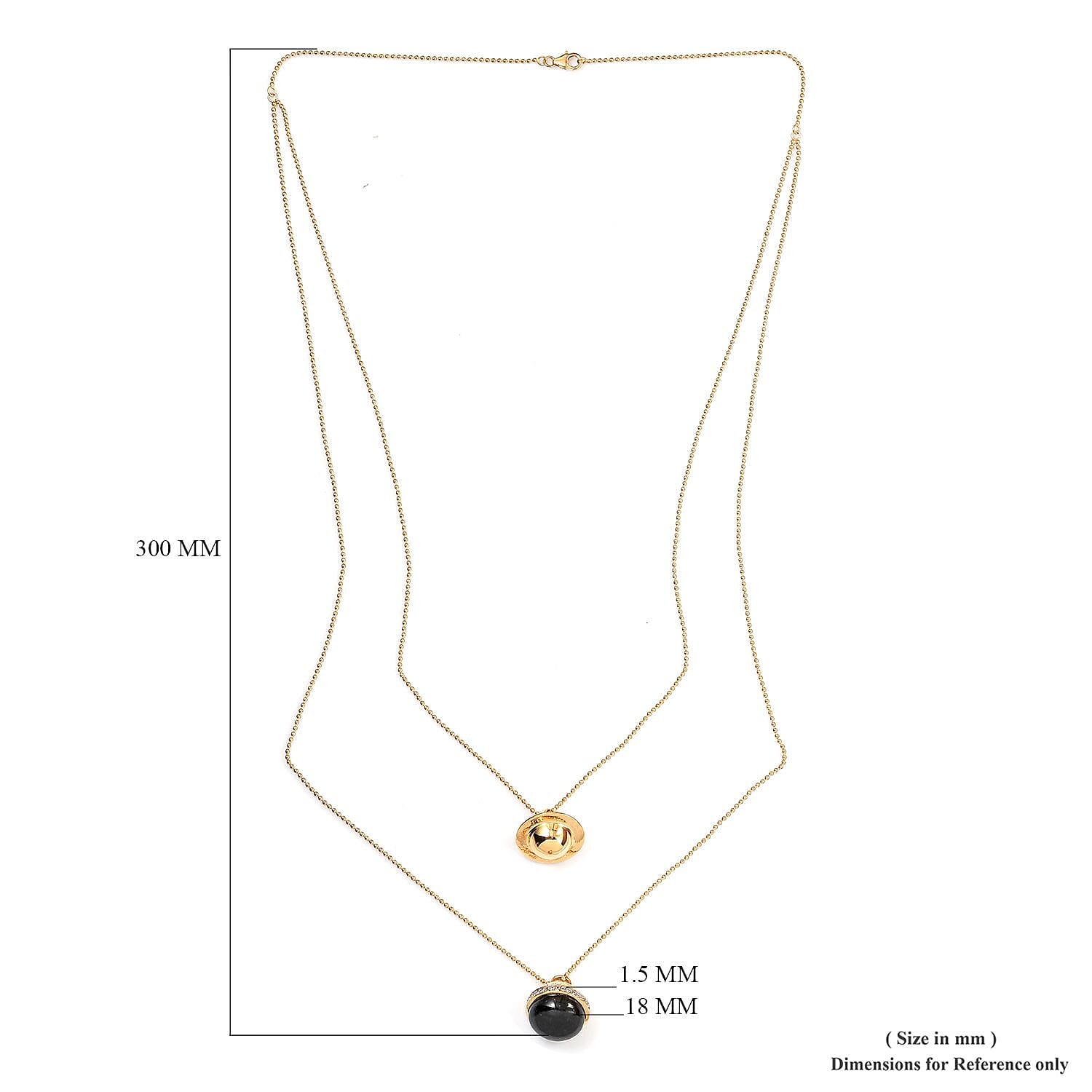 Sundays Child - Black Jade and Natural Zircon Necklace (Size 52-4 inch Ext.) in 14K Gold Overlay Sterling Silver 30.00 Ct, Silver Wt. 16 Gms