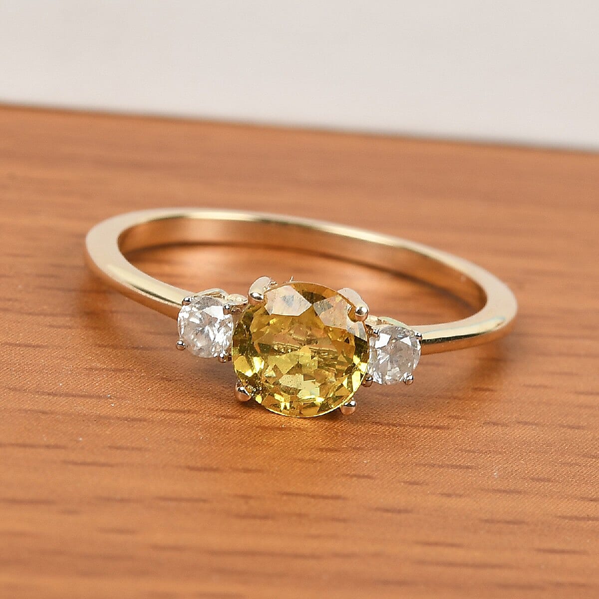 9K Yellow Gold AA Yellow Sapphire and Natural Diamond (I3-H) Ring 1.25 Ct.