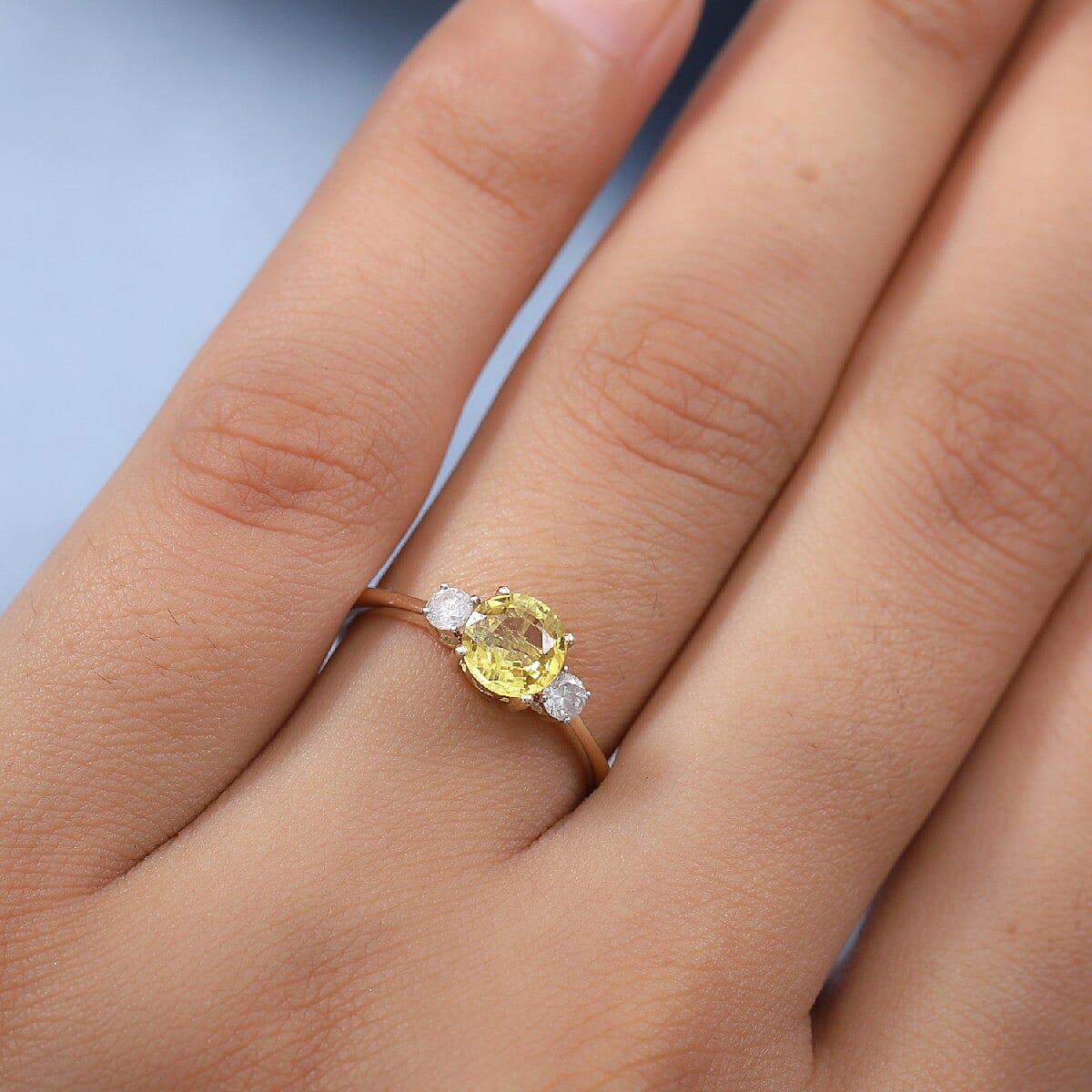 9K Yellow Gold AA Yellow Sapphire and Natural Diamond (I3-H) Ring 1.25 Ct.