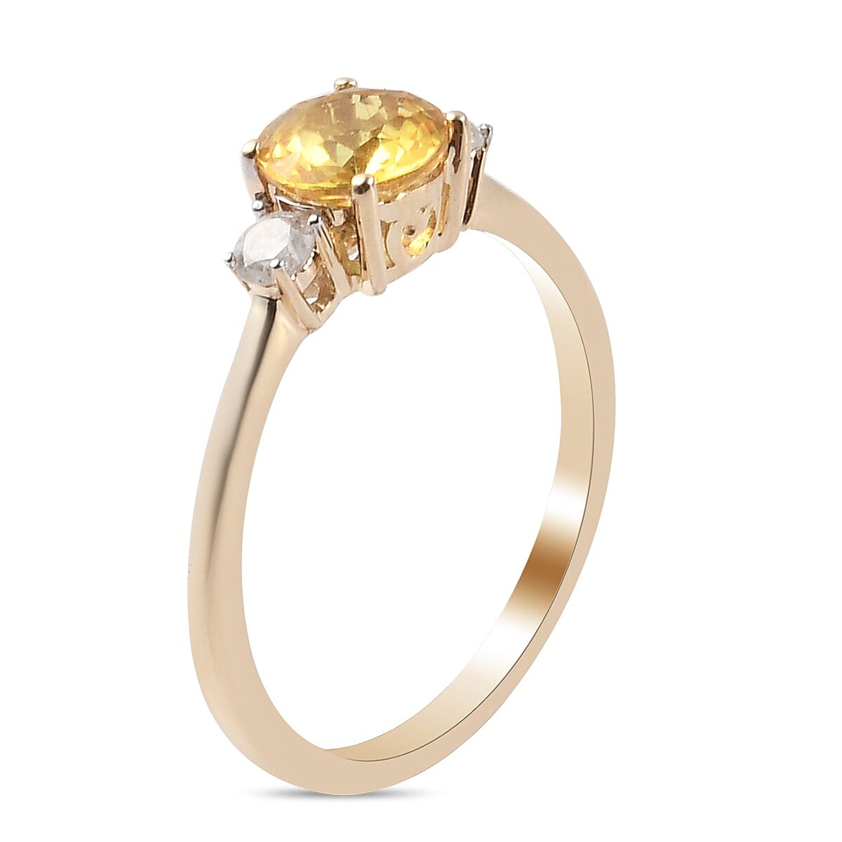 9K Yellow Gold AA Yellow Sapphire and Natural Diamond (I3-H) Ring 1.25 Ct.