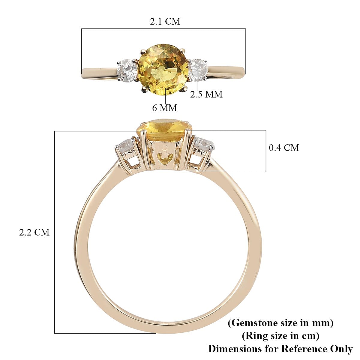 9K Yellow Gold AA Yellow Sapphire and Natural Diamond (I3-H) Ring 1.25 Ct.