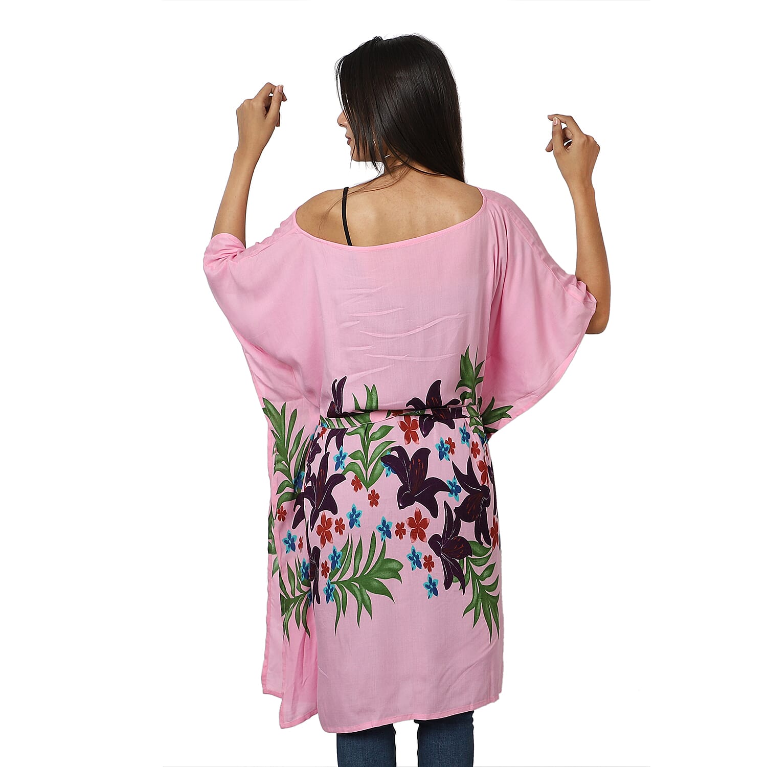 Floral printed Kaftan with Waist Belt (Size S to XXL 91x105cm)  - Lavender