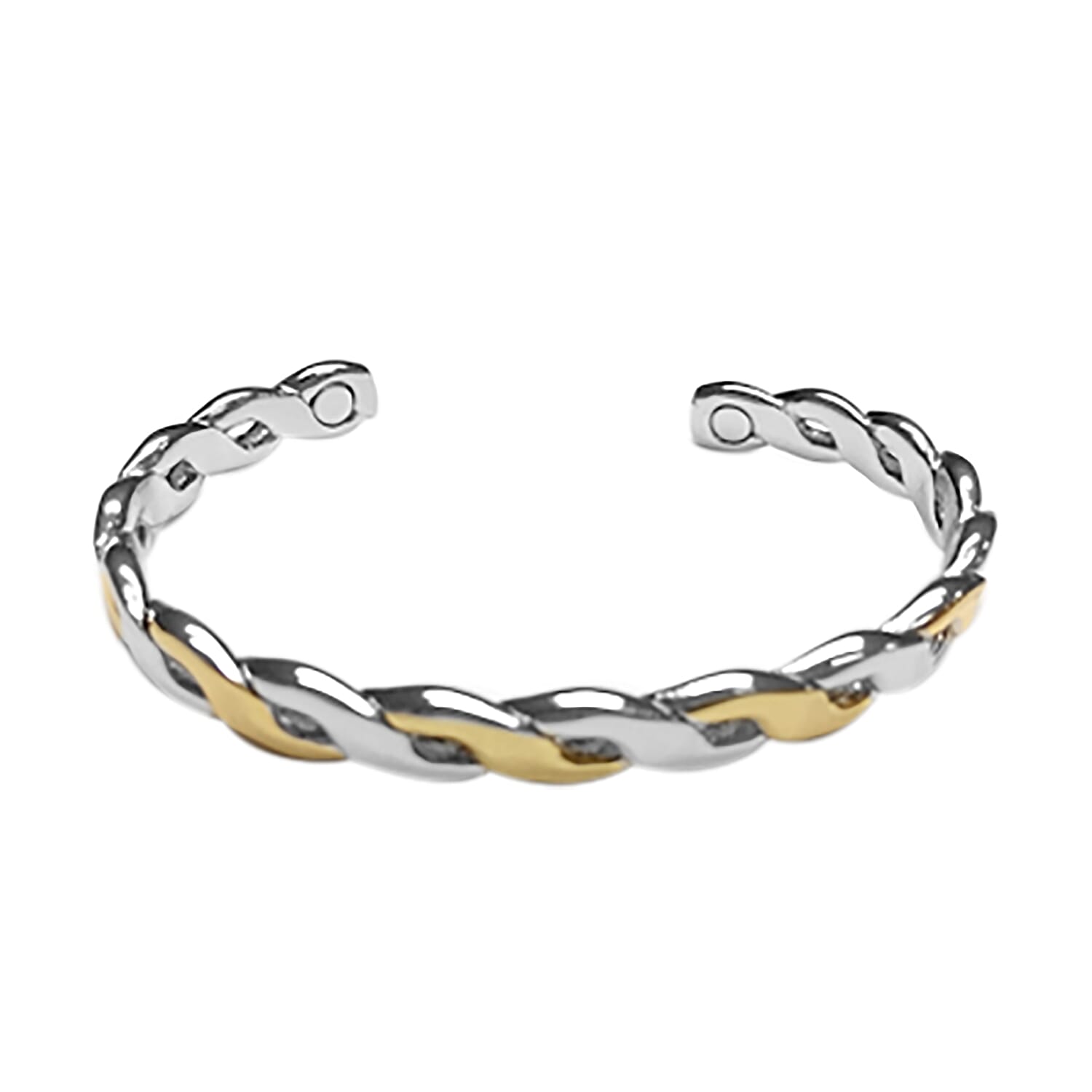 Twisted Adjustable Magnetic Cuff Bangle (Size 7) in Dual Tone