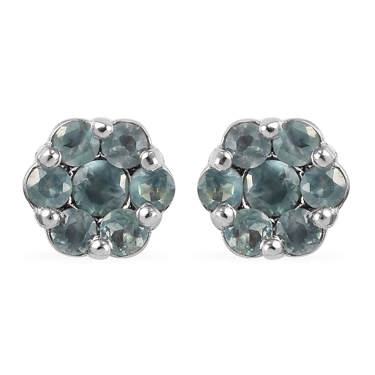Alexandrite (Rnd) Floral Stud Earrings (with Push Back) in Platinum Overlay Sterling Silver