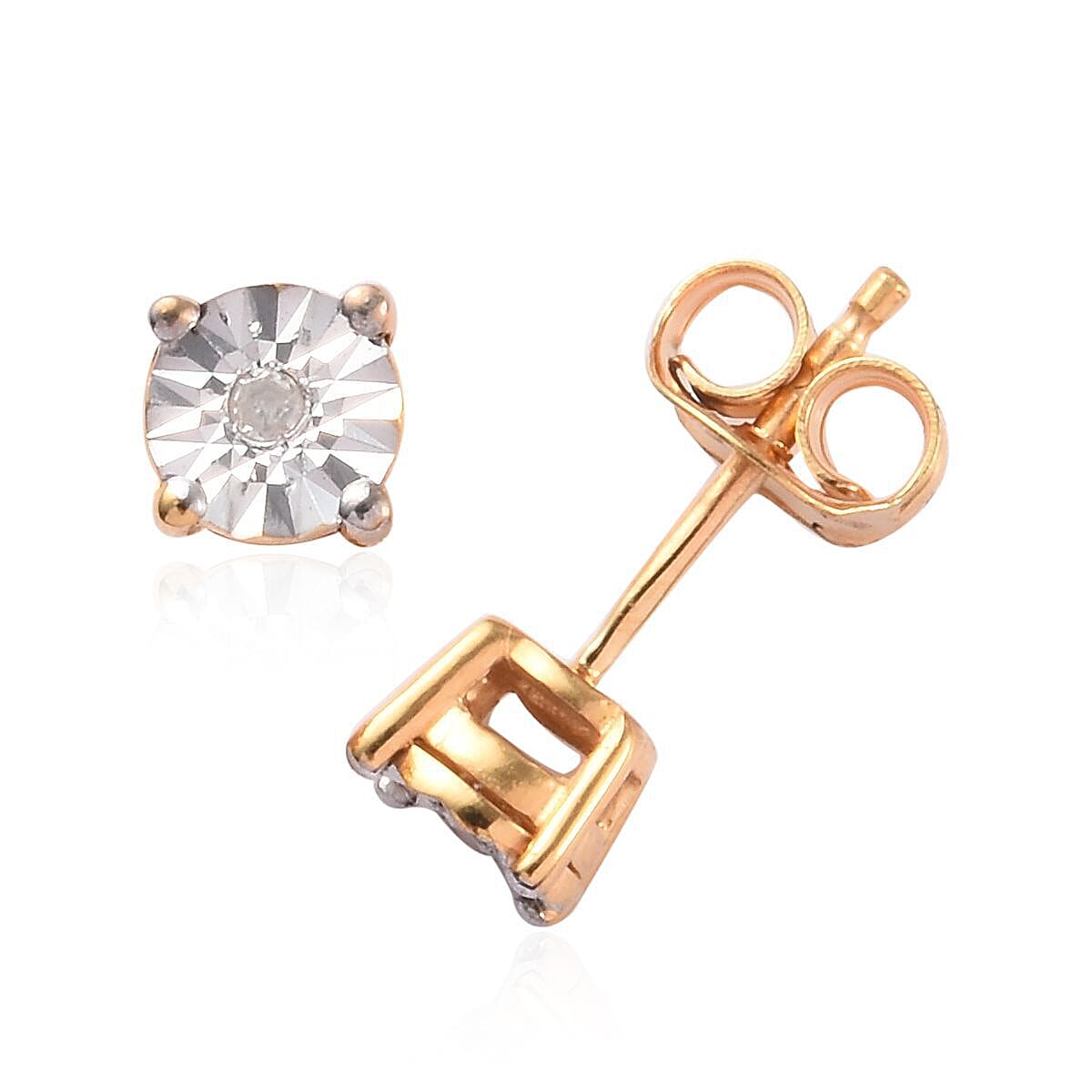 2 Piece Set for Kids Diamond Pendant with 20 Inch Chain and Earrings in Gold Plated Silver