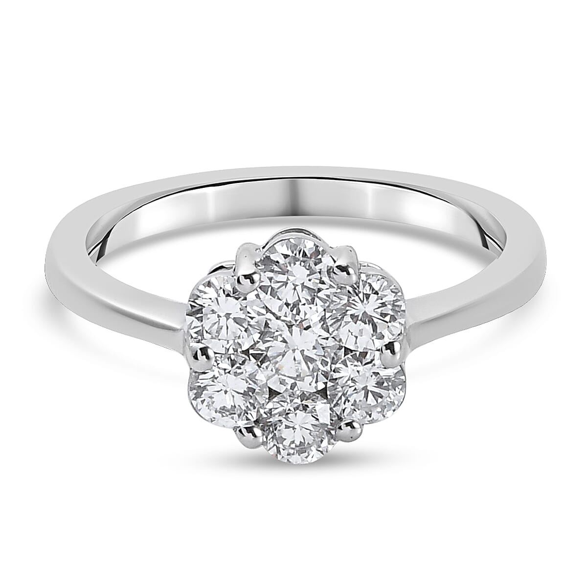 RHAPSODY 950 Platinum IGI Certified Natural Diamond (VS-E-F) Floral Cluster Ring 0.98 Ct,
