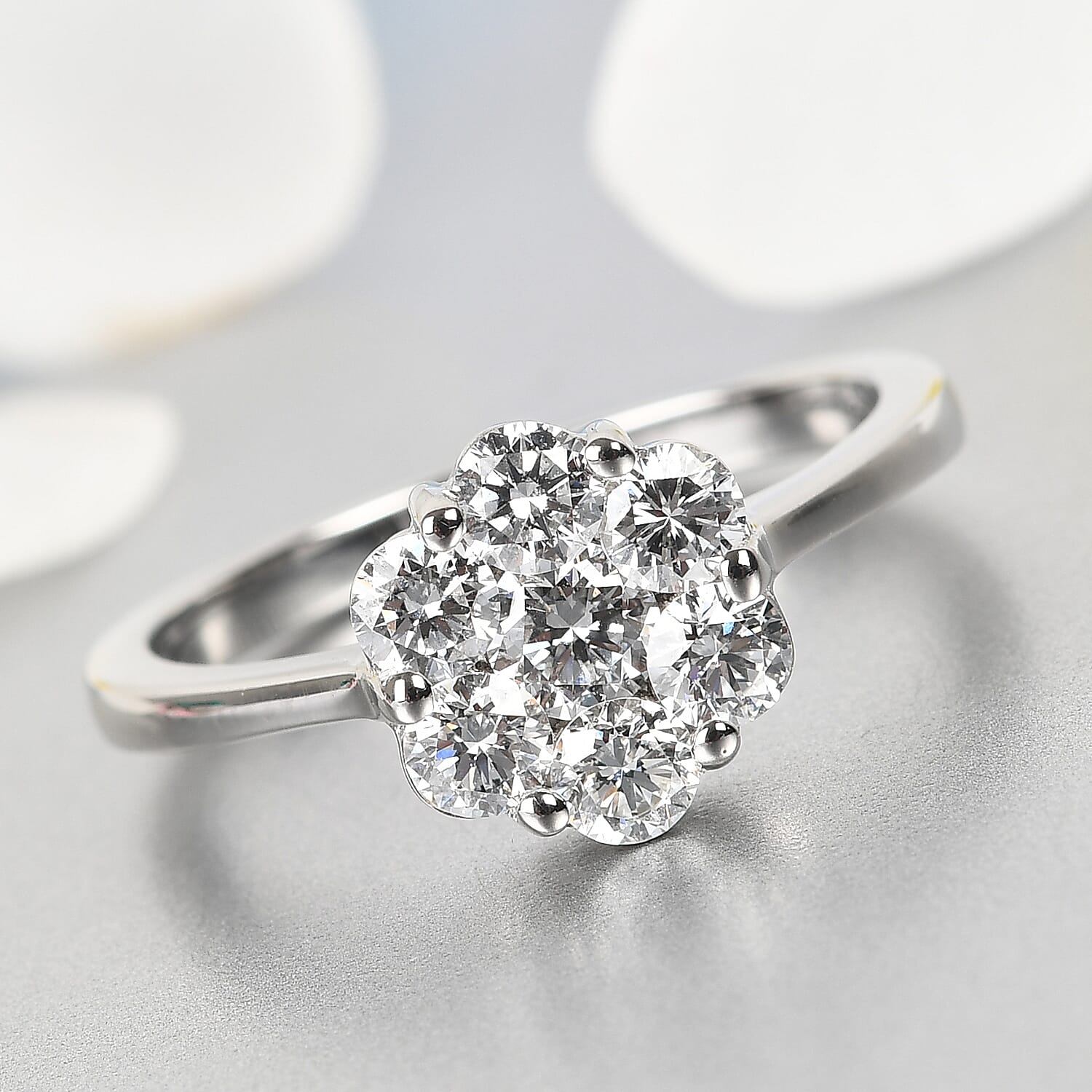 RHAPSODY 950 Platinum IGI Certified Natural Diamond (VS-E-F) Floral Cluster Ring 0.98 Ct,