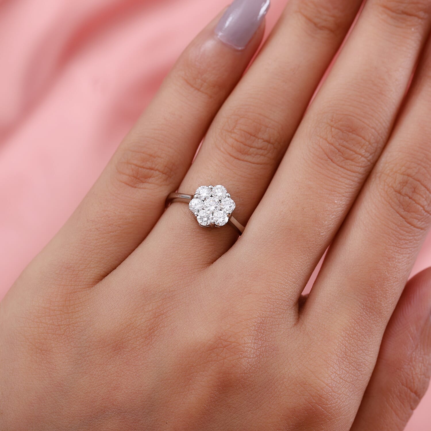 RHAPSODY 950 Platinum IGI Certified Natural Diamond (VS-E-F) Floral Cluster Ring 0.98 Ct,