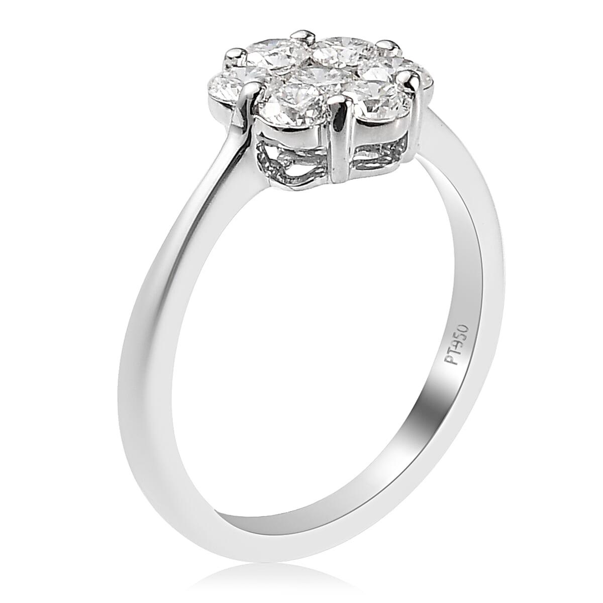 RHAPSODY 950 Platinum IGI Certified Natural Diamond (VS-E-F) Floral Cluster Ring 0.98 Ct,