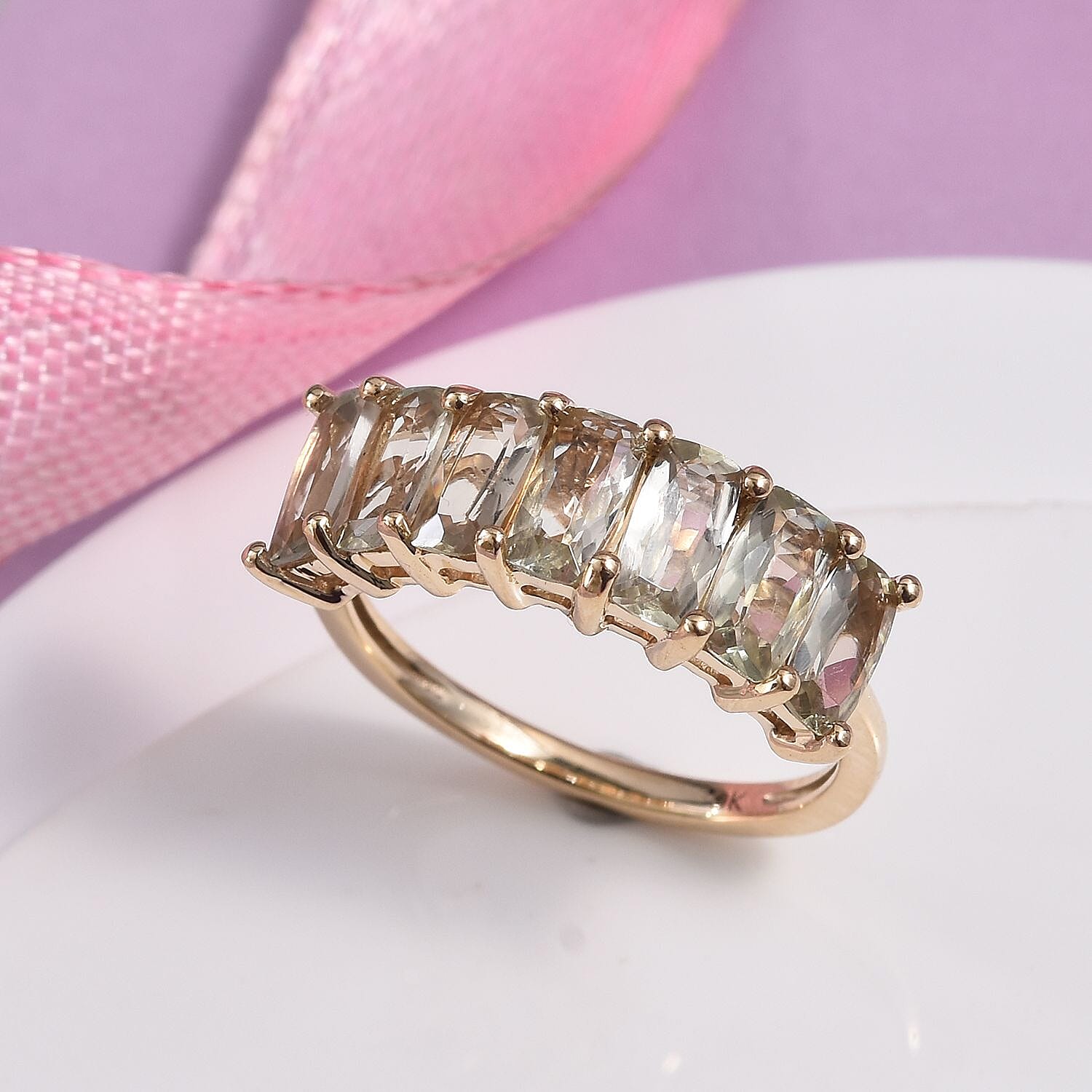 9K Yellow Gold AA Turkizite Half Eternity Ring 2.00 Ct.