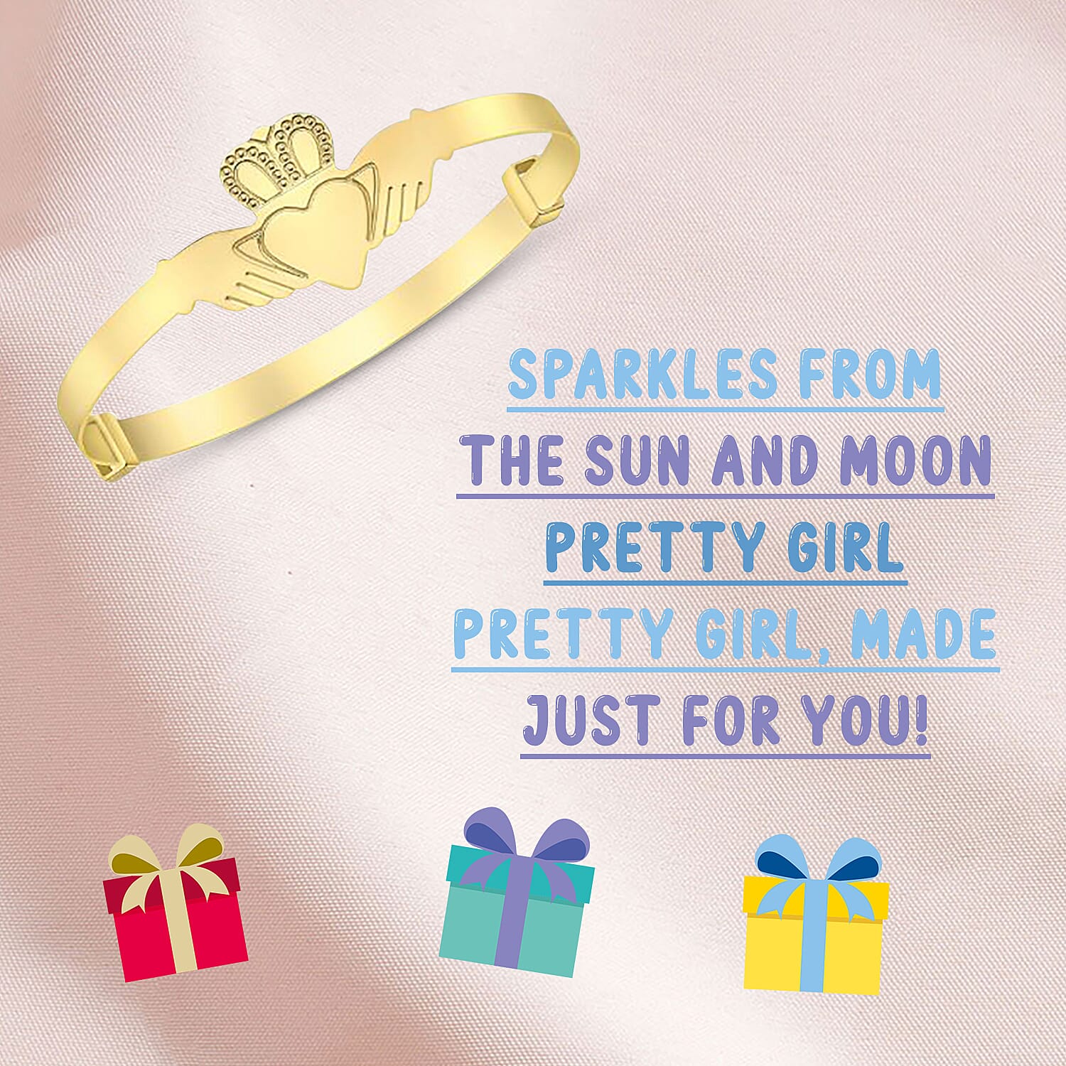 Claddagh Expandable Bangle for Children in 9K Gold Size 5 Inch