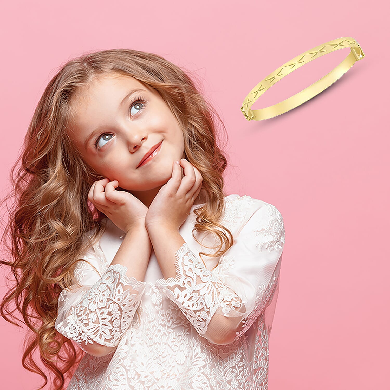 Diamond Cut Expandable Kids Adjustable Bangle in 9K Gold (Size 1.4)