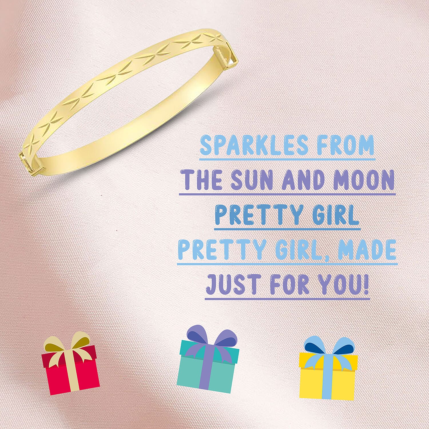 Diamond Cut Expandable Kids Adjustable Bangle in 9K Gold (Size 1.4)