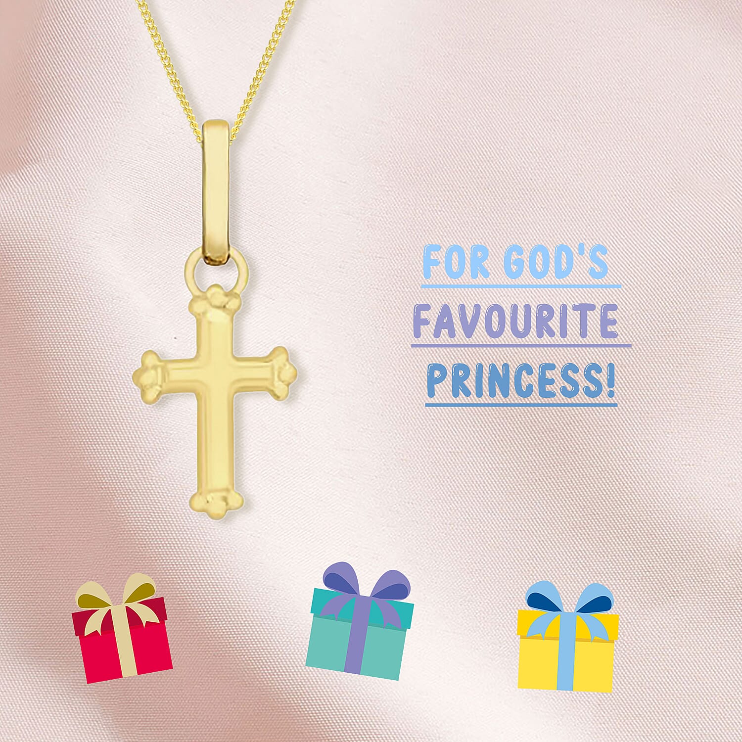 Children Cross Pendant in 9K Yellow Gold